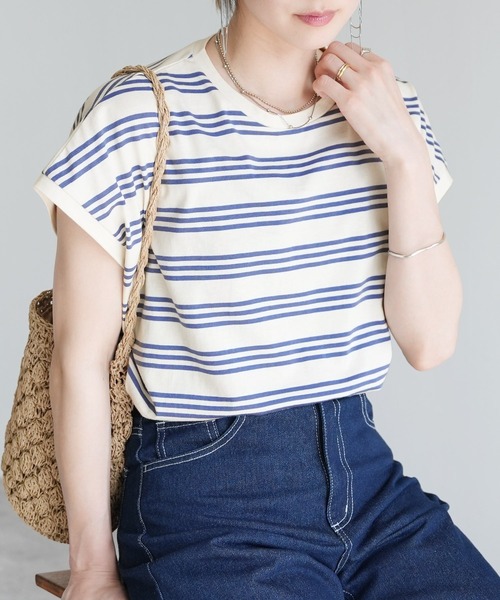 reca（レカ）の「ボーダーフレンチスリーブカットソー（Tシャツ/カットソー・レディース・ホワイト系その他/グレー系その他/ホワイト系その他2・M）」の4枚目の写真