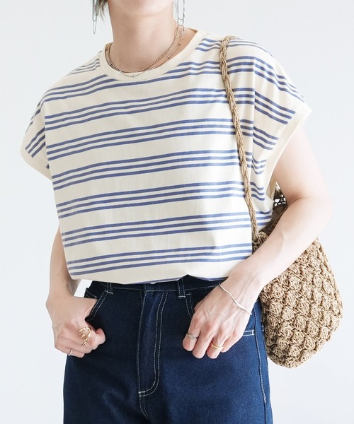 reca（レカ）の「ボーダーフレンチスリーブカットソー（Tシャツ/カットソー・レディース・ホワイト系その他/グレー系その他/ホワイト系その他2・M）」の5枚目の写真