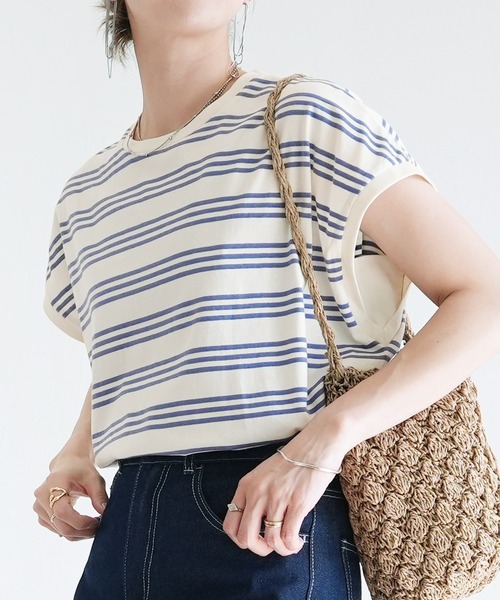 reca（レカ）の「ボーダーフレンチスリーブカットソー（Tシャツ/カットソー・レディース・ホワイト系その他/グレー系その他/ホワイト系その他2・M）」の7枚目の写真