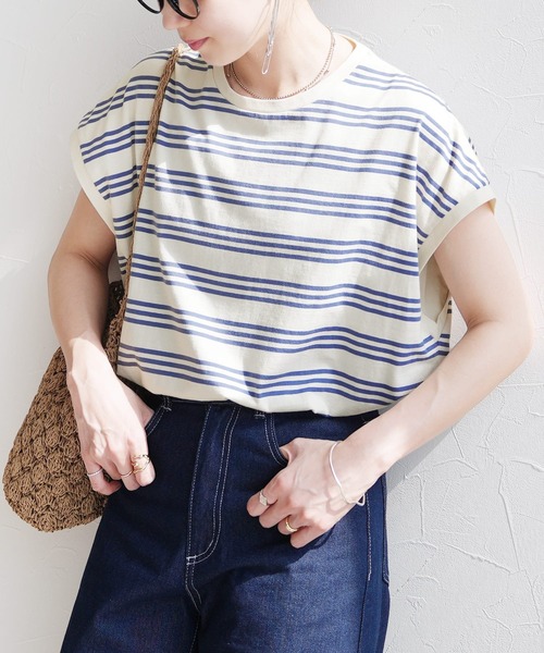 reca（レカ）の「ボーダーフレンチスリーブカットソー（Tシャツ/カットソー・レディース・ホワイト系その他/グレー系その他/ホワイト系その他2・M）」の8枚目の写真