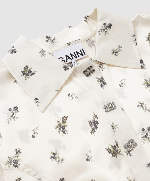 22SS GANNI ガニー　Chrinkled Satinシャツ GANNI/ガニー】Printed Satin Shirt：シャツ（シャツ／ブラウス