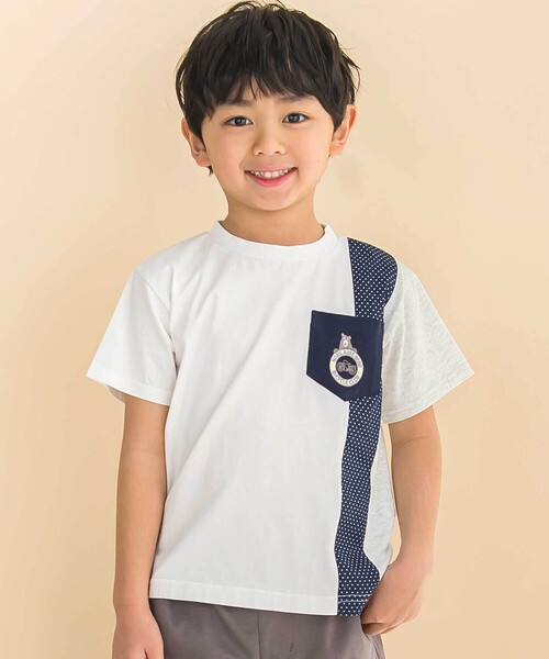 Noeil aime BeBe（ノイユエイムベベ）の「天竺縦配色切り替え半袖Tシャツ(80~130cm)（Tシャツ/カットソー・キッズ・グレー系その他/ホワイト系その他2・130cm/120cm/110cm）」の2枚目の写真