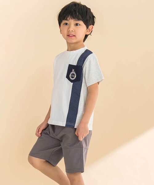 Noeil aime BeBe（ノイユエイムベベ）の「天竺縦配色切り替え半袖Tシャツ(80~130cm)（Tシャツ/カットソー・キッズ・グレー系その他/ホワイト系その他2・130cm/120cm/110cm）」の4枚目の写真