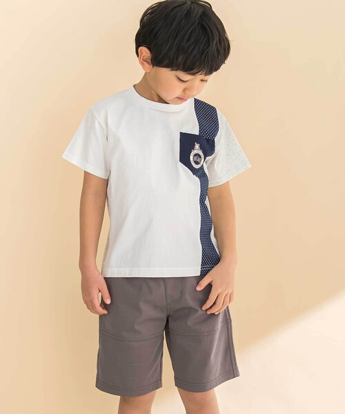 Noeil aime BeBe（ノイユエイムベベ）の「天竺縦配色切り替え半袖Tシャツ(80~130cm)（Tシャツ/カットソー・キッズ・グレー系その他/ホワイト系その他2・130cm/120cm/110cm）」の3枚目の写真