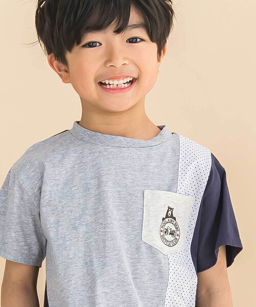 Noeil aime BeBe（ノイユエイムベベ）の「天竺縦配色切り替え半袖Tシャツ(80~130cm)（Tシャツ/カットソー・キッズ・グレー系その他/ホワイト系その他2・130cm/120cm/110cm）」の10枚目の写真