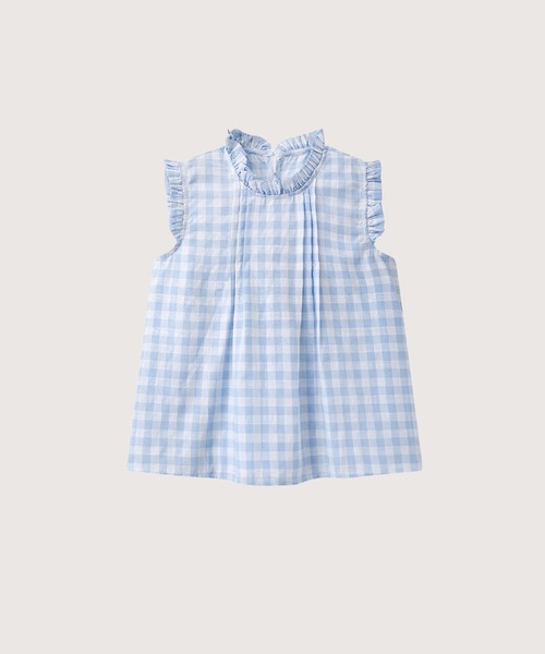 ラポミ プチ LA POMME petit Sky Blue Ruffle Plaid Vest Set Up （Blue） Sky Blue Ruffle Plaid Vest Set Up（セットアップ）｜LA POMME