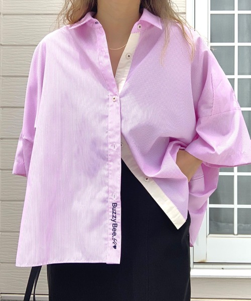 セール】フロント刺繍バイカラーシャツ（シャツ/ブラウス）｜Q