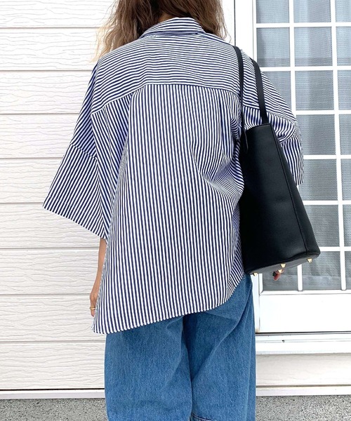 Q（キュー）の「フロント刺繍バイカラーシャツ（シャツ/ブラウス・レディース・ピンク系/ネイビー系・MEDIUM）」の17枚目の写真