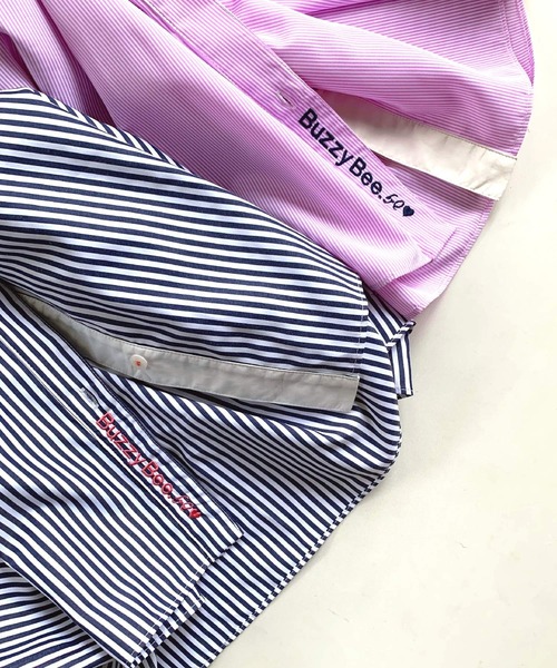 Q（キュー）の「フロント刺繍バイカラーシャツ（シャツ/ブラウス・レディース・ピンク系/ネイビー系・MEDIUM）」の7枚目の写真