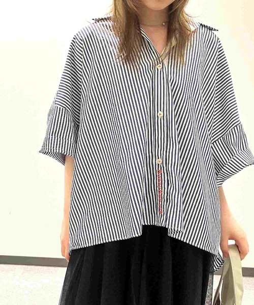 セール】フロント刺繍バイカラーシャツ（シャツ/ブラウス）｜Q