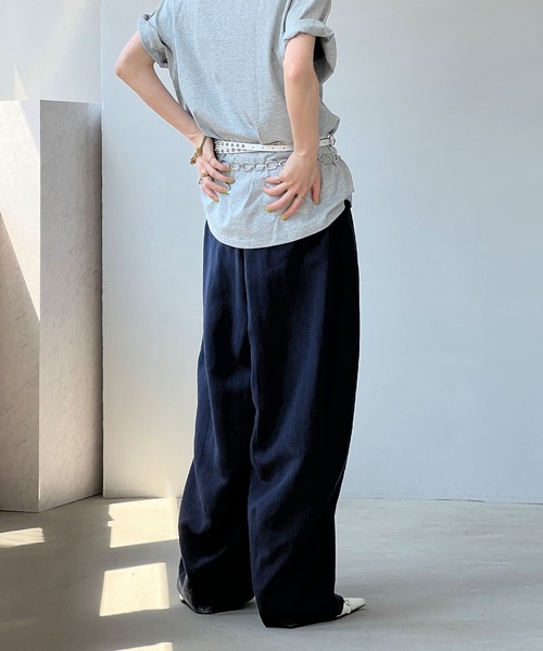 noroll 23ss リネン混パンツ ◇【洗える】大人の上品カジュアル リネン混イージーワイド