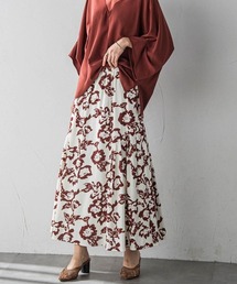 フラワープリントリラックスサイドギャザーフレアスカート