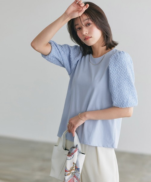 Pierrot(ピエロ)の「ジャカードスリーブTシャツ(Tシャツ/カットソー・レディース・ブラック/オフホワイト/ブルー・M/L)」の11枚目の写真