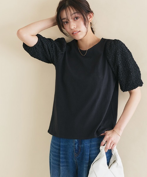 Pierrot(ピエロ)の「ジャカードスリーブTシャツ(Tシャツ/カットソー・レディース・ブラック/オフホワイト/ブルー・M/L)」の19枚目の写真