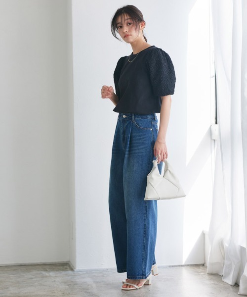Pierrot(ピエロ)の「ジャカードスリーブTシャツ(Tシャツ/カットソー・レディース・ブラック/オフホワイト/ブルー・M/L)」の21枚目の写真
