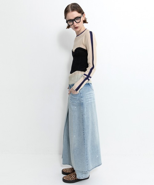 美品 AULA AILA 3WAY レイヤードデニムパンツ チュール シアー 美品 AULA AILA 3WAY レイヤードデニムパンツ チュール シアー