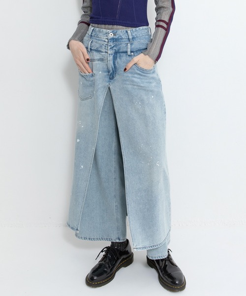 美品 AULA AILA 3WAY レイヤードデニムパンツ チュール シアー レイヤードデニムパンツ（デニムパンツ）｜AULA AILA