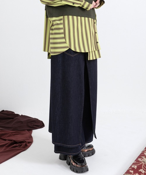 AULA AILA（アウラアイラ）の「レイヤードデニムパンツ（デニムパンツ・レディース・ブラック/ブルー/インディゴブルー・0/1）」の16枚目の写真