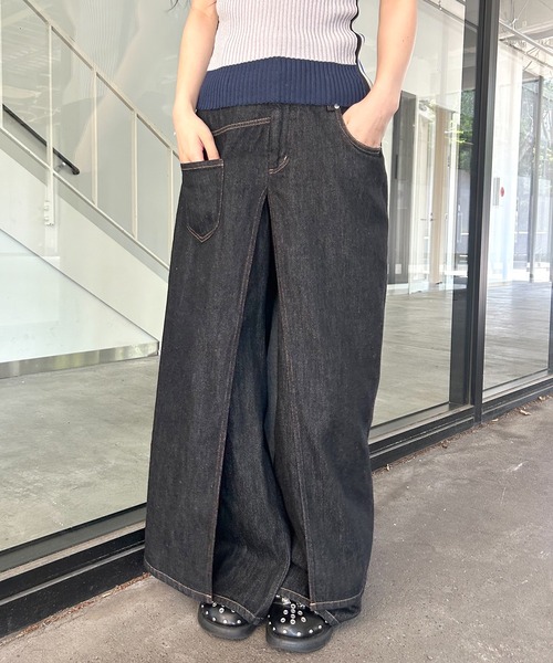 AULA AILA スリットレイヤードパンツ　size1 レイヤードデニムパンツ（デニムパンツ）｜AULA AILA