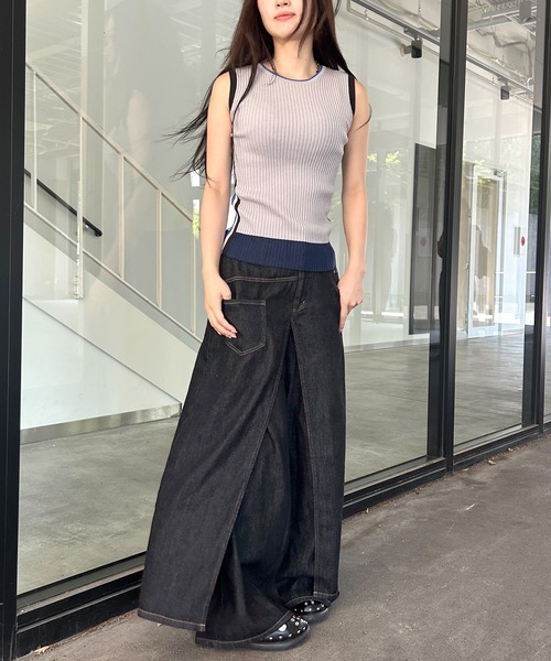 美品 AULA AILA 3WAY レイヤードデニムパンツ チュール シアー 美品 AULA AILA 3WAY レイヤードデニムパンツ チュール シアー