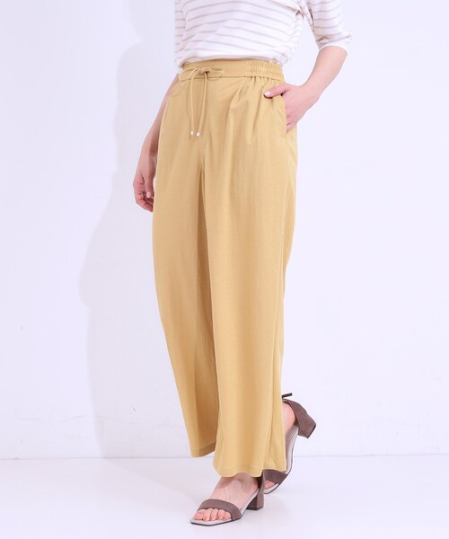 DRESKIP（ドレスキップ）の「【洗える/着丈選べる/ひんやり】楽ちんなのにきれい見え カノコ タックワイドパンツ（その他パンツ・レディース・ブラック/キャメル/ネイビー/イエロー・04/03/02/01/42/40/38/36）」の3枚目の写真