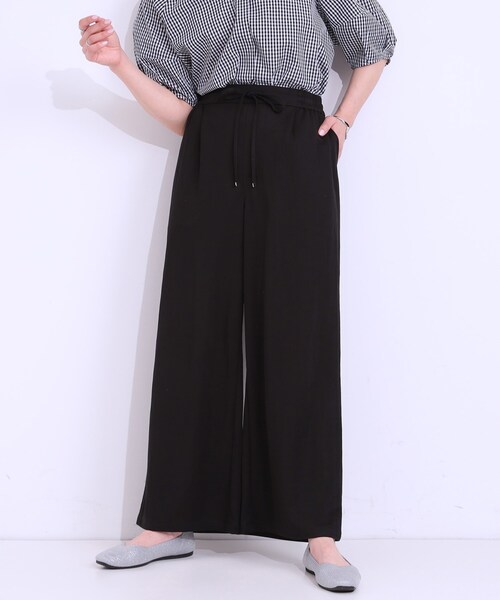 DRESKIP（ドレスキップ）の「【洗える/着丈選べる/ひんやり】楽ちんなのにきれい見え カノコ タックワイドパンツ（その他パンツ・レディース・ブラック/キャメル/ネイビー/イエロー・04/03/02/01/42/40/38/36）」の2枚目の写真