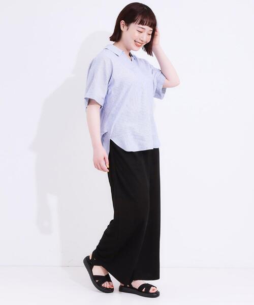 DRESKIP（ドレスキップ）の「【洗える/着丈選べる/ひんやり】楽ちんなのにきれい見え カノコ タックワイドパンツ（その他パンツ・レディース・ブラック/キャメル/ネイビー/イエロー・04/03/02/01/42/40/38/36）」の21枚目の写真