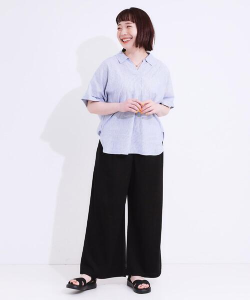 DRESKIP（ドレスキップ）の「【洗える/着丈選べる/ひんやり】楽ちんなのにきれい見え カノコ タックワイドパンツ（その他パンツ・レディース・ブラック/キャメル/ネイビー/イエロー・04/03/02/01/42/40/38/36）」の22枚目の写真