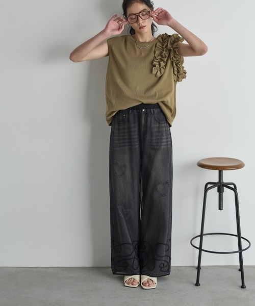 THE YOn(ザヨン)の「アシメラッフルフレンチスリーブリブトップス(Tシャツ/カットソー・レディース・ブラック/アイボリー/モスグリーン/マスタード・FREE)」の21枚目の写真