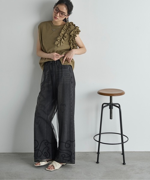 THE YOn(ザヨン)の「アシメラッフルフレンチスリーブリブトップス(Tシャツ/カットソー・レディース・ブラック/アイボリー/モスグリーン/マスタード・FREE)」の20枚目の写真
