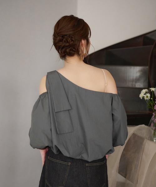mideal バルーンワンショルダートップス チャコールグレー balloon one shoulder tops / バルーンワンショルダートップス
