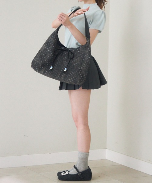 TITTY&CO.（ティティーアンドコー）の「ラインストーン付きデニムリボンバッグ（トートバッグ・レディース・ライトブルー/ブルー/ブラック・FREE）」の9枚目の写真