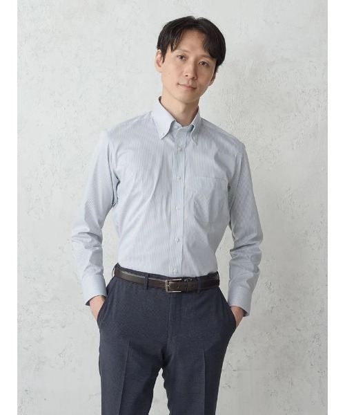 Perfect Suit FActory(パーフェクトスーツファクトリー)の「【ノンアイロン】長袖ワイシャツ【クラシコ】テックスブリッド ベージュ/グリーン/ネイビー(ビジネスシャツ・メンズ・ネイビー/ベージュ/ライトグリーン・L/M/LL/S)」の2枚目の写真