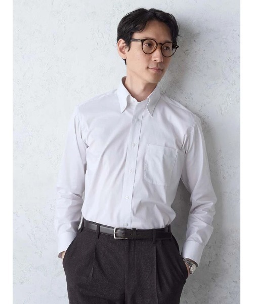Perfect Suit FActory(パーフェクトスーツファクトリー)の「【ノンアイロン】長袖ワイシャツ【クラシコ】テックスブリッド ベージュ/グリーン/ネイビー(ビジネスシャツ・メンズ・ネイビー/ベージュ/ライトグリーン・L/M/LL/S)」の10枚目の写真