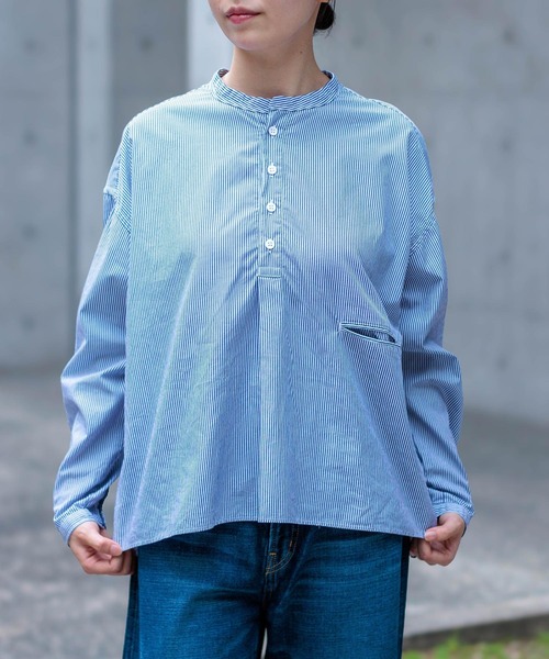 D.M.G.（ドミンゴ）の「[D.M.G / ディーエムジー] 50コーマストライプ プルオーバーシャツ（シャツ/ブラウス・レディース・ブルー系その他・3/2）」の2枚目の写真