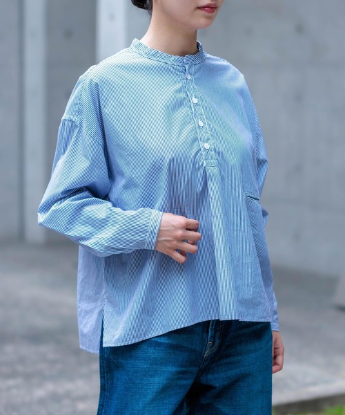 D.M.G.（ドミンゴ）の「[D.M.G / ディーエムジー] 50コーマストライプ プルオーバーシャツ（シャツ/ブラウス・レディース・ブルー系その他・3/2）」の3枚目の写真