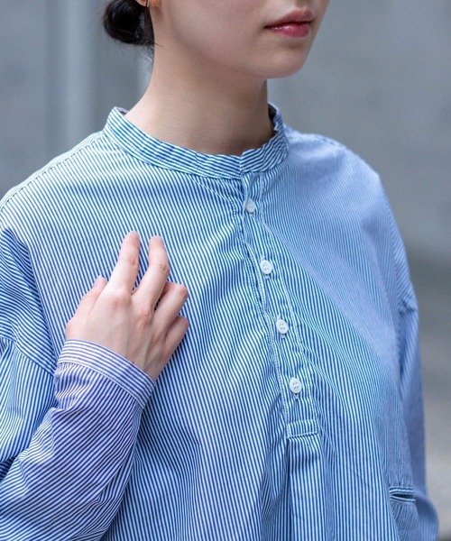D.M.G.（ドミンゴ）の「[D.M.G / ディーエムジー] 50コーマストライプ プルオーバーシャツ（シャツ/ブラウス・レディース・ブルー系その他・3/2）」の9枚目の写真