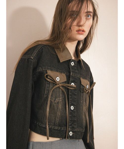 CALNAMUR（カルナムール）の「フェイクレザースウィッチングデニムジャケット（デニムジャケット・レディース・ブラック/ブルー・FREE）」の7枚目の写真