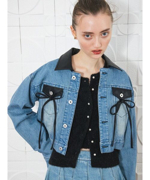 CALNAMUR（カルナムール）の「フェイクレザースウィッチングデニムジャケット（デニムジャケット・レディース・ブラック/ブルー・FREE）」の9枚目の写真