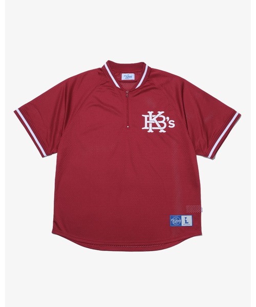 Keboz メッシュユニフォーム Lサイズ オリーブ EFG MESH BASEBALL HALF ZIP JERSEY（シャツ/ブラウス）｜KEBOZ