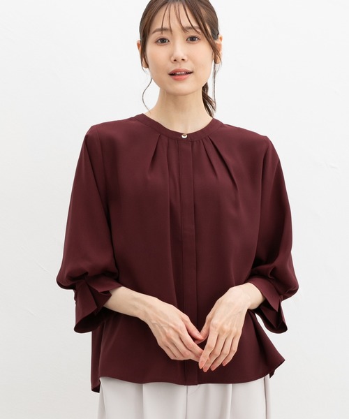 Honeys(ハニーズ)の「7分袖バンドカラーブラウス(シャツ/ブラウス・レディース・ブラック/ブラウン/ホワイト/ボルドー/ライトグレー・L/LL/M/S/3L)」の5枚目の写真