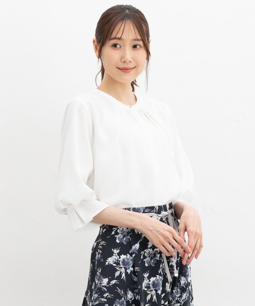 Honeys(ハニーズ)の「7分袖バンドカラーブラウス(シャツ/ブラウス・レディース・ブラック/ブラウン/ホワイト/ボルドー/ライトグレー・L/LL/M/S/3L)」の8枚目の写真