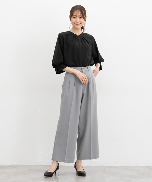 Honeys(ハニーズ)の「7分袖バンドカラーブラウス(シャツ/ブラウス・レディース・ブラック/ブラウン/ホワイト/ボルドー/ライトグレー・L/LL/M/S/3L)」の9枚目の写真
