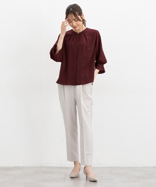 Honeys(ハニーズ)の「7分袖バンドカラーブラウス(シャツ/ブラウス・レディース・ブラック/ブラウン/ホワイト/ボルドー/ライトグレー・L/LL/M/S/3L)」の11枚目の写真