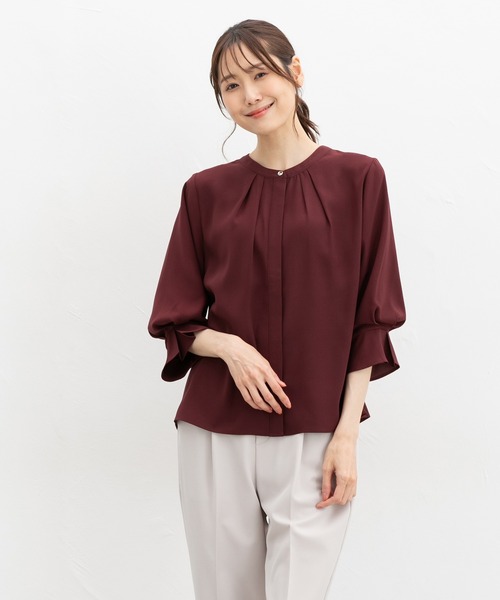Honeys(ハニーズ)の「7分袖バンドカラーブラウス(シャツ/ブラウス・レディース・ブラック/ブラウン/ホワイト/ボルドー/ライトグレー・L/LL/M/S/3L)」の12枚目の写真