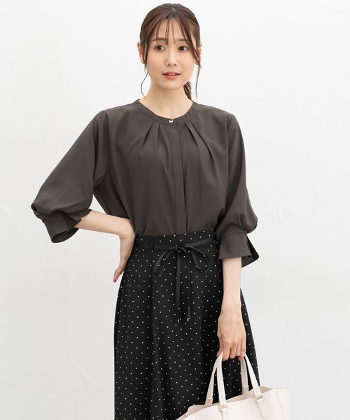 Honeys(ハニーズ)の「7分袖バンドカラーブラウス(シャツ/ブラウス・レディース・ブラック/ブラウン/ホワイト/ボルドー/ライトグレー・L/LL/M/S/3L)」の16枚目の写真