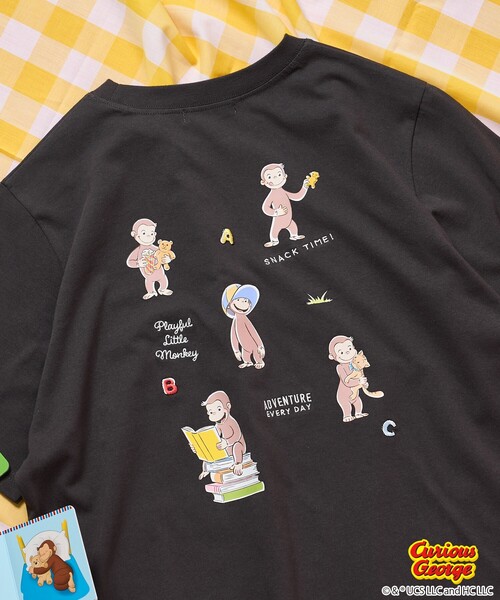 tシャツ 「おさるのジョージ」 キャット ＆ ドッグ バックプリントTシャツ/ビッグシルエットTシャツ レディース おさるのジョージ」 キャット & ドッグ バックプリントTシャツ