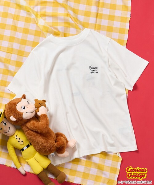 tシャツ 「おさるのジョージ」 バックプリントTシャツ/ビッグシルエットTシャツ レディース おさるのジョージ」 キャット & ドッグ バックプリントTシャツ