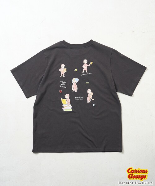 tシャツ 「おさるのジョージ」 バックプリントTシャツ/ビッグシルエットTシャツ レディース おさるのジョージ」 キャット & ドッグ バックプリントTシャツ