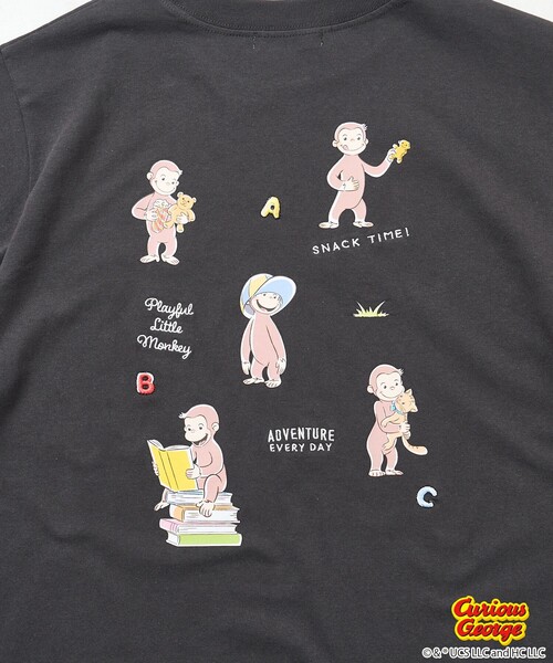 tシャツ 「おさるのジョージ」 キャット ＆ ドッグ バックプリントTシャツ/ビッグシルエットTシャツ レディース おさるのジョージ」 キャット & ドッグ バックプリントTシャツ